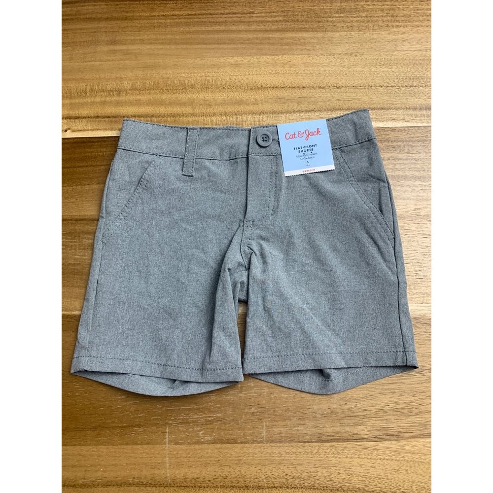 Cat & Jack Boys Gray Stretch Flat-Front Shorts Chino Adjustable Waist